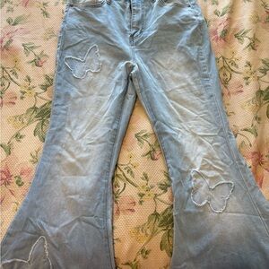 Fashion Nova Light Blue Butterfly Flare Jeans